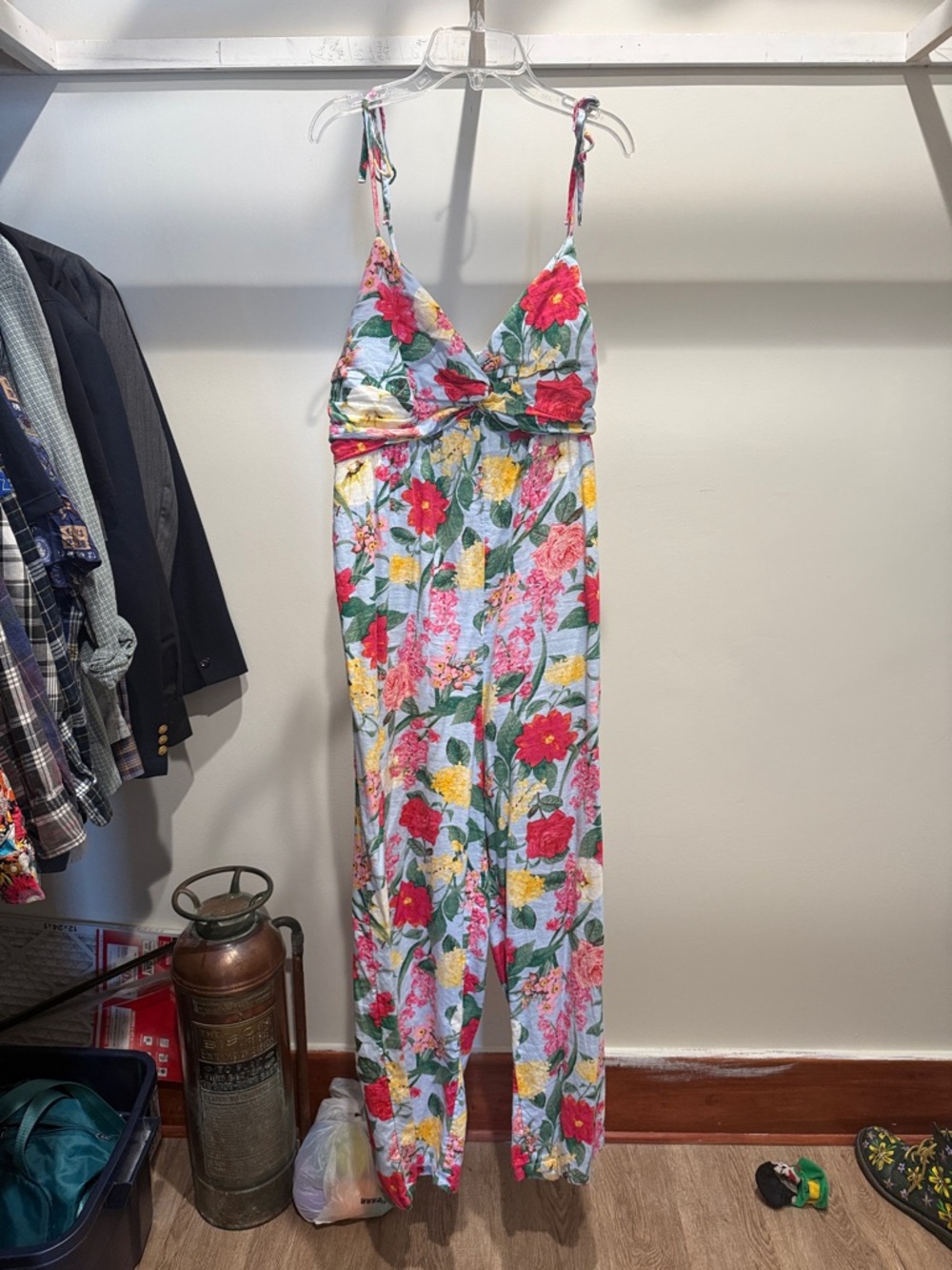 Old Navy Light Blue Floral Smocked Maxi Jumpsuit
